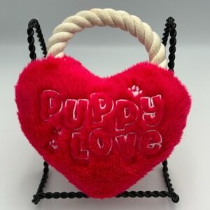 Zanies Valentine's Day Dog Toy Squeaks Puppy Love Heart with Rope Red Chew Plush